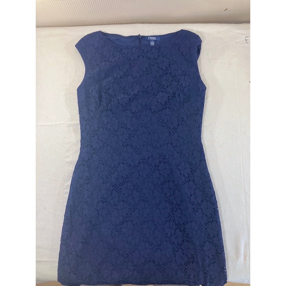 Chaps‎ Navy Blue Lace Sheath Dress Womens Size 8 Knee Length Zipper Back